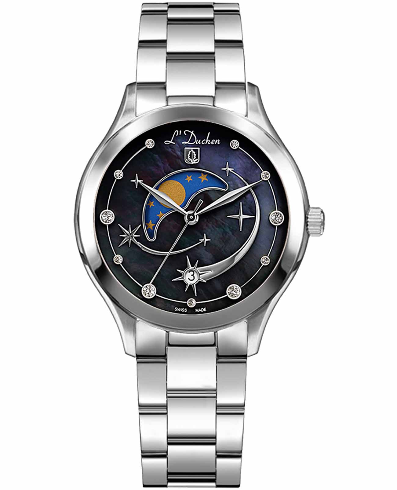 L'Duchen L'Duchen Perseides D 837.10.41  D 837.10.41 кварцевые женские часы синий циферблат, браслет нержавеющая сталь — вид спереди